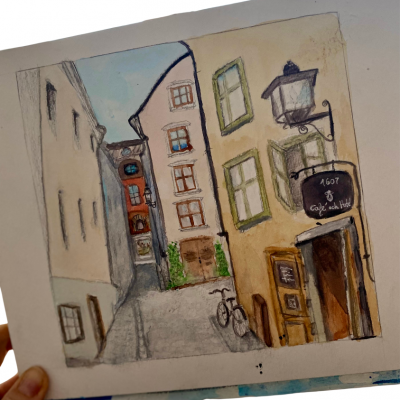 Old Town Stockholm Watercolor Illustration